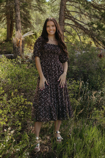 THE HOLLY FLORAL DRESS IN BROWN
