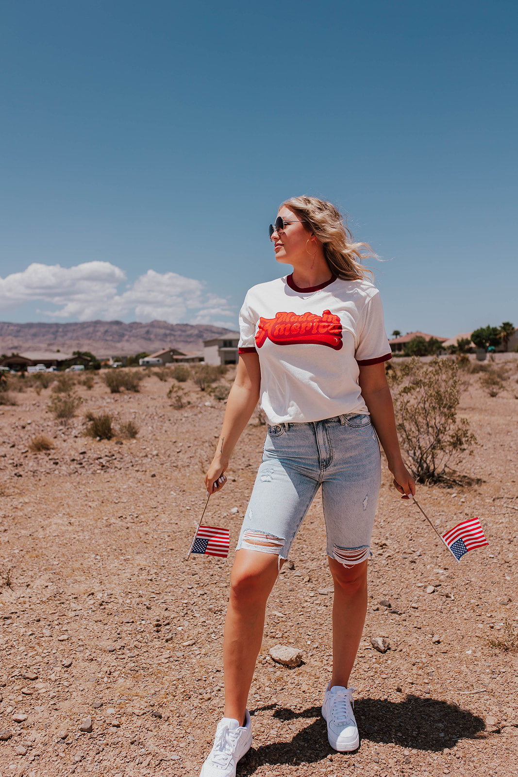 THE MADE IN AMERICA RED RINGER TEE IN WHITE BY PINK DESERT