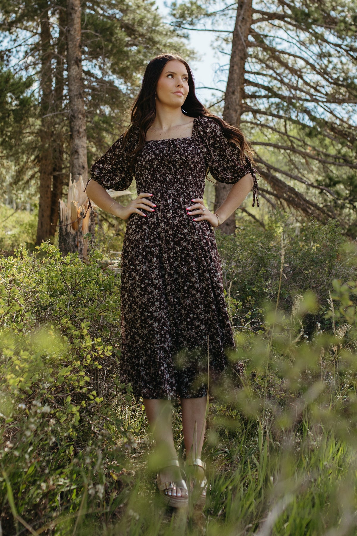 THE HOLLY FLORAL DRESS IN BROWN