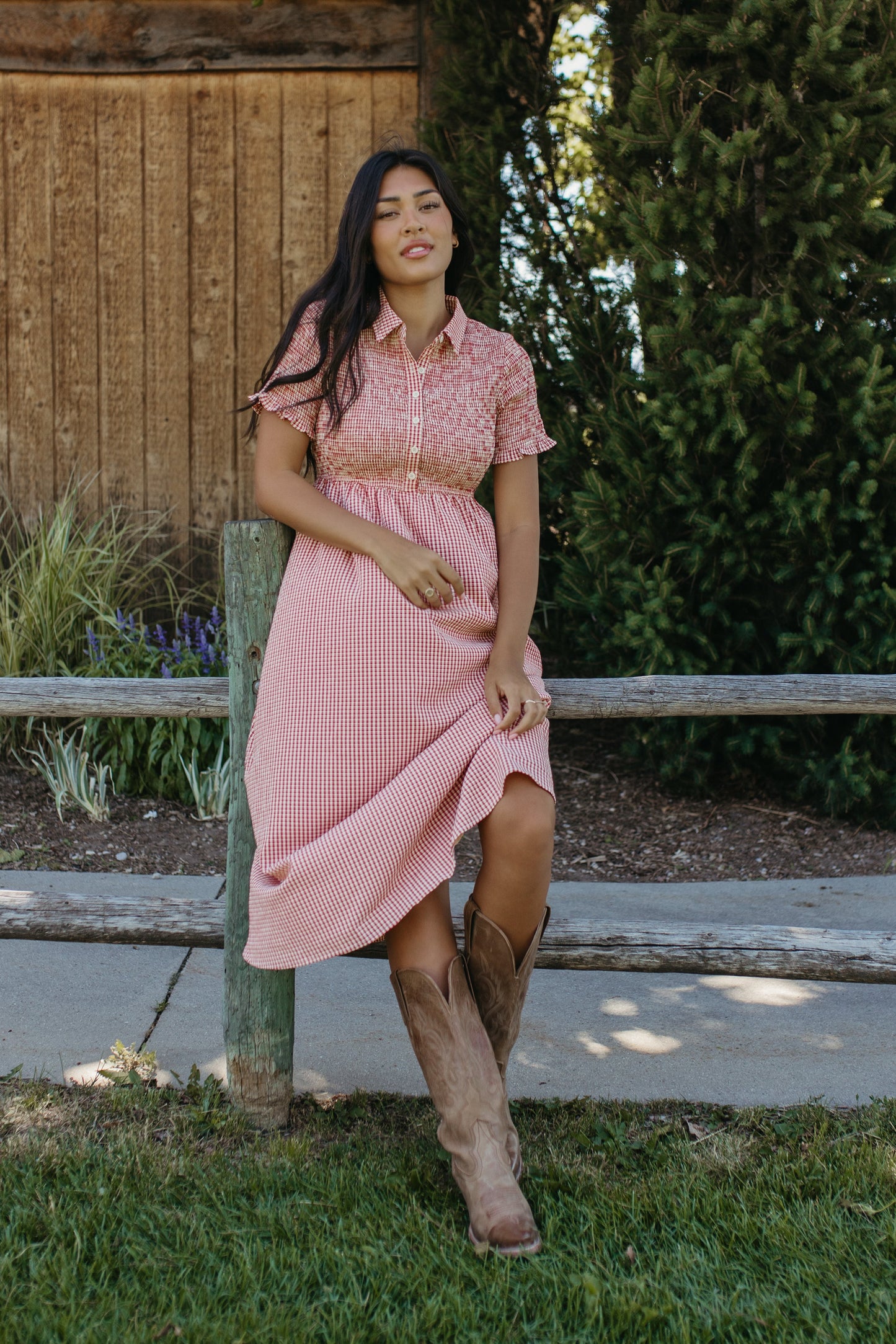 THE ODESSA SMOCKED RED GINGHAM DRESS
