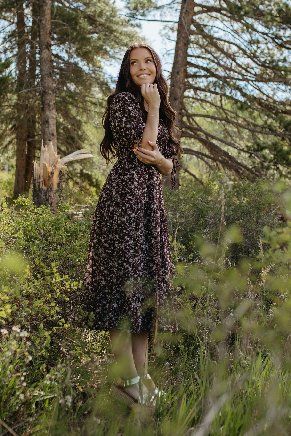 THE HOLLY FLORAL DRESS IN BROWN