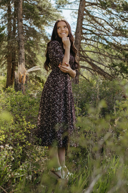 THE HOLLY FLORAL DRESS IN BROWN