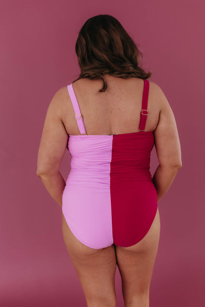 VENUS RUCHED ONE PIECE IN BERRY COLOR BLOCK BY PINK DESERT