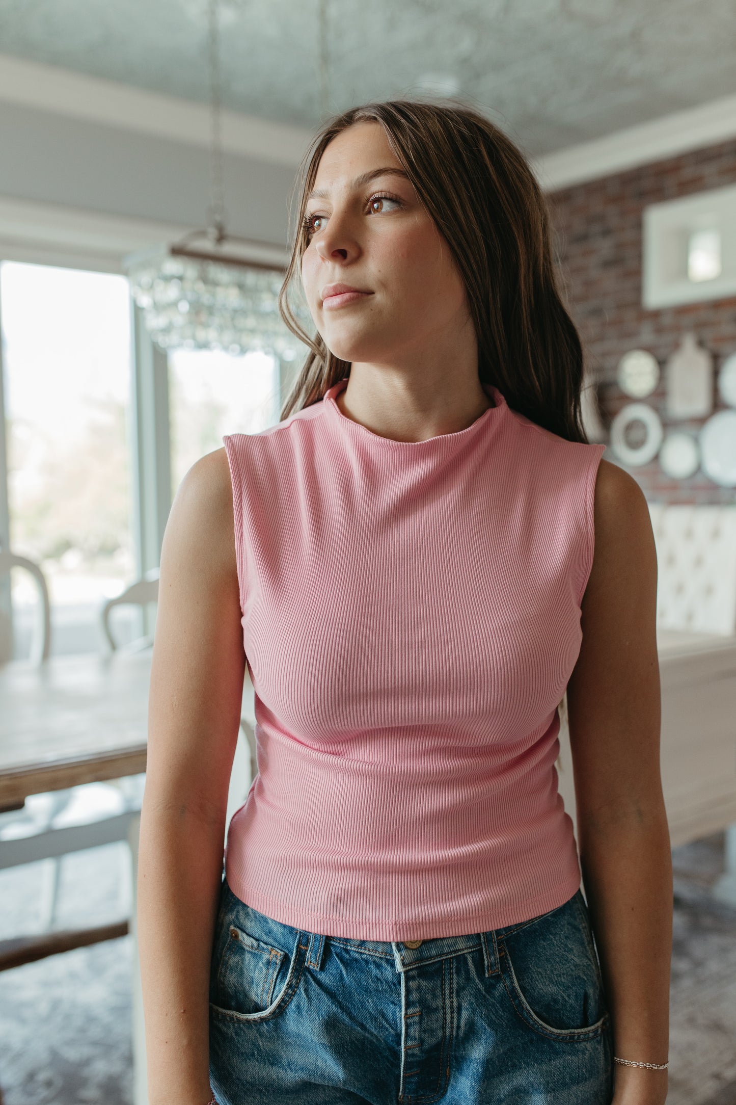 THE LAINEY MOCK NECK RIBBED KNIT TOP