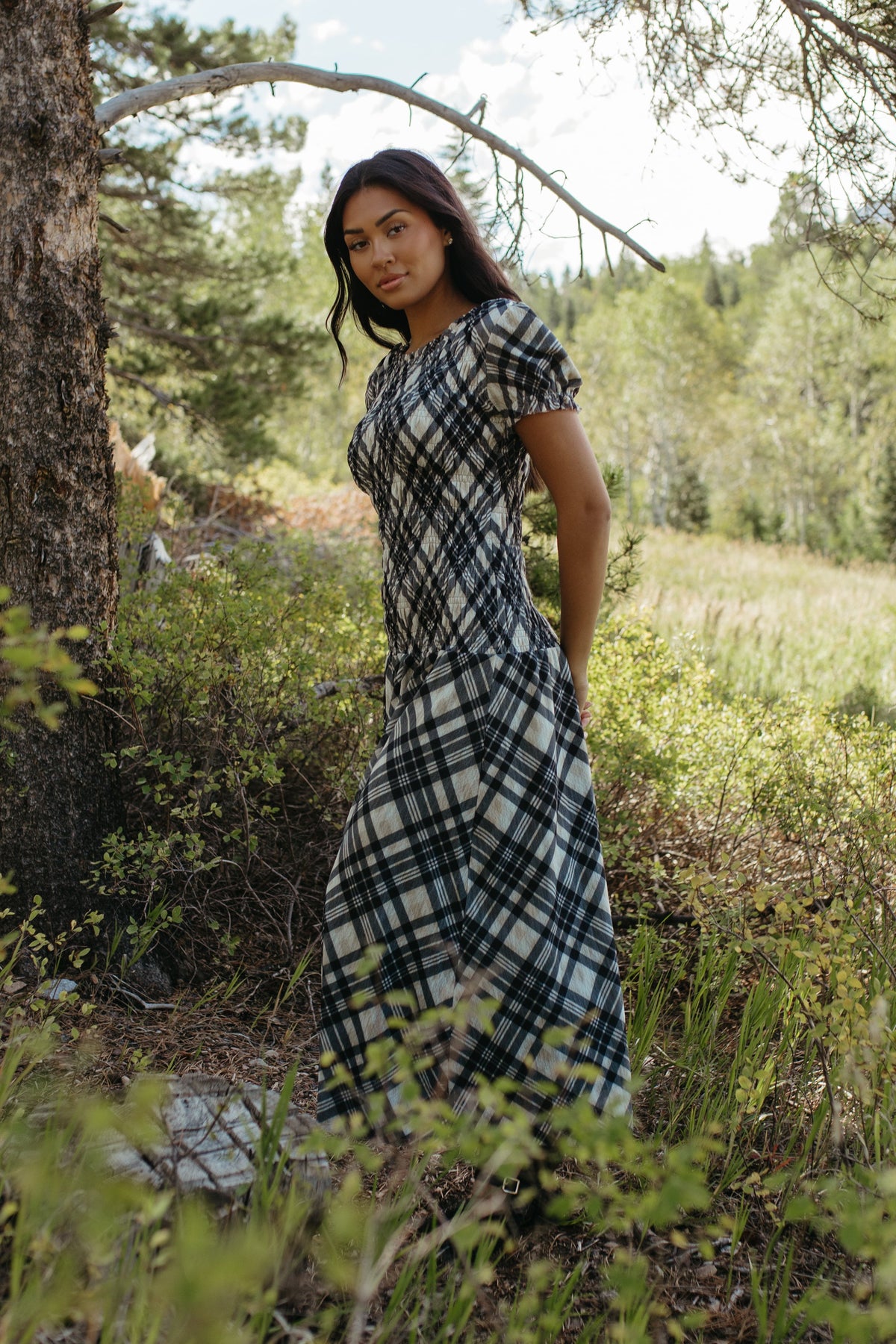 THE LEAH MAXI SMOCKED DRESS IN BLACK