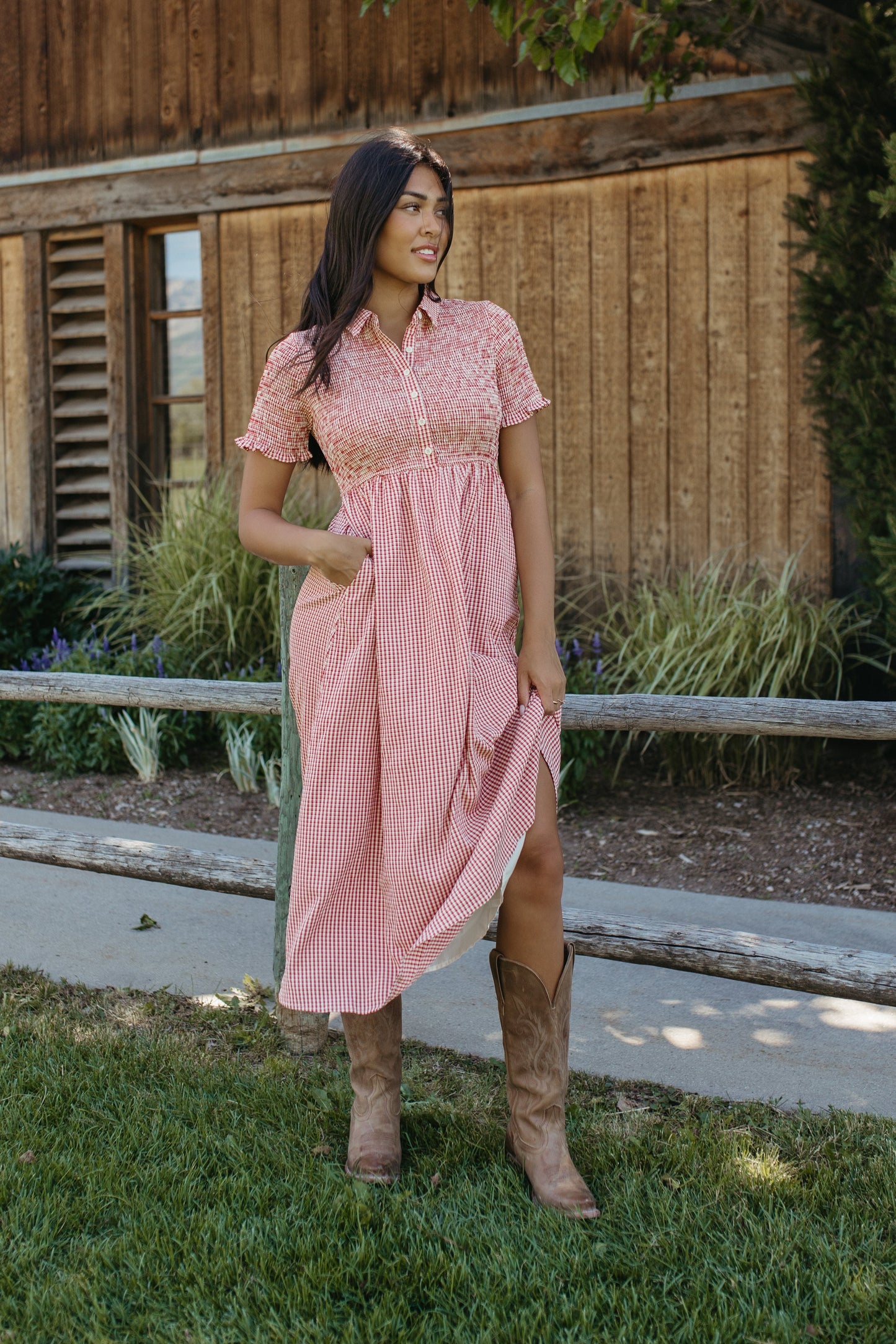 THE ODESSA SMOCKED RED GINGHAM DRESS
