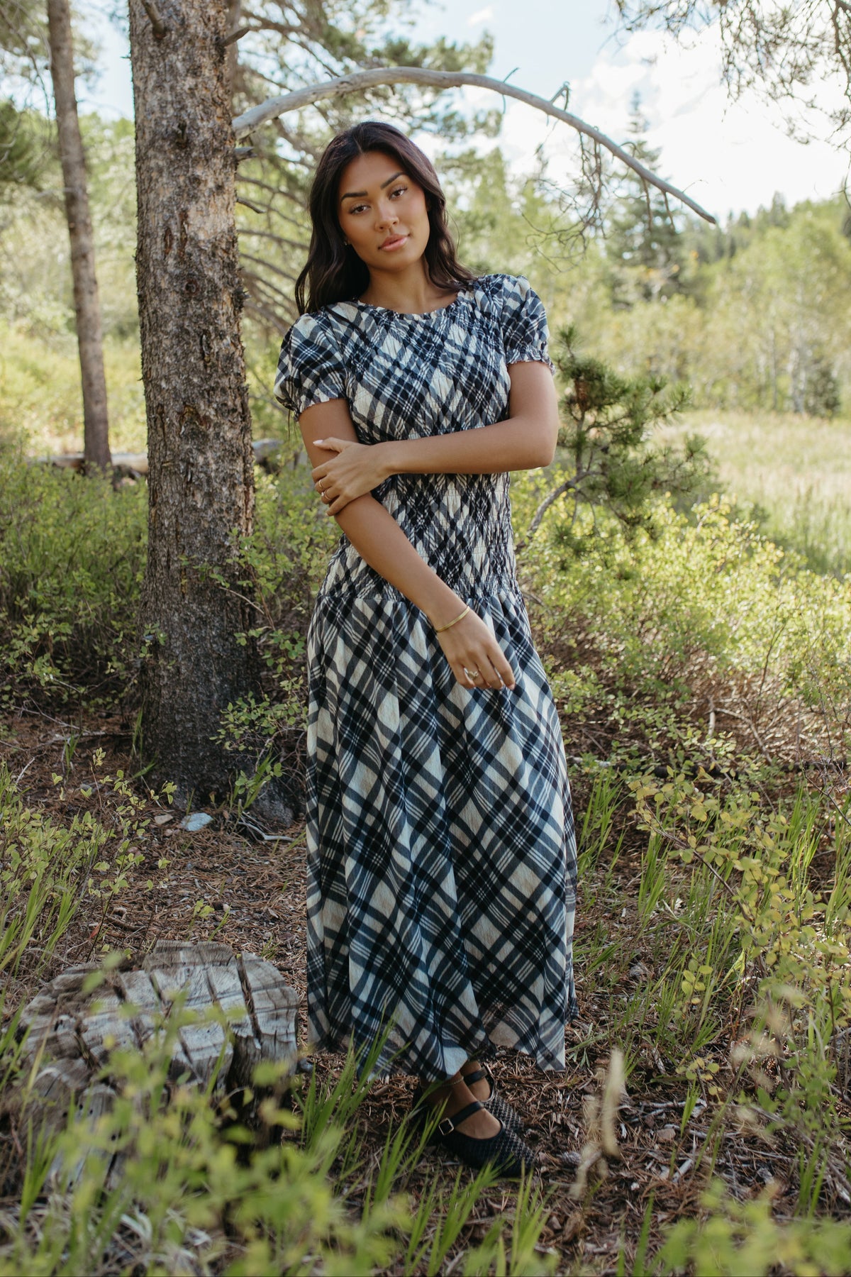 THE LEAH MAXI SMOCKED DRESS IN BLACK