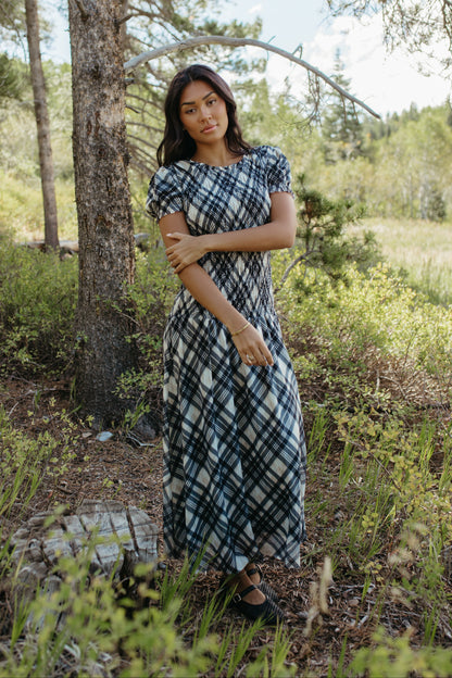 THE LEAH MAXI SMOCKED DRESS IN BLACK