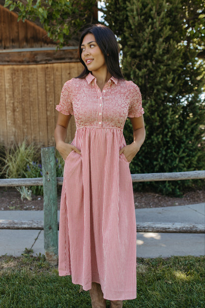 THE ODESSA SMOCKED RED GINGHAM DRESS