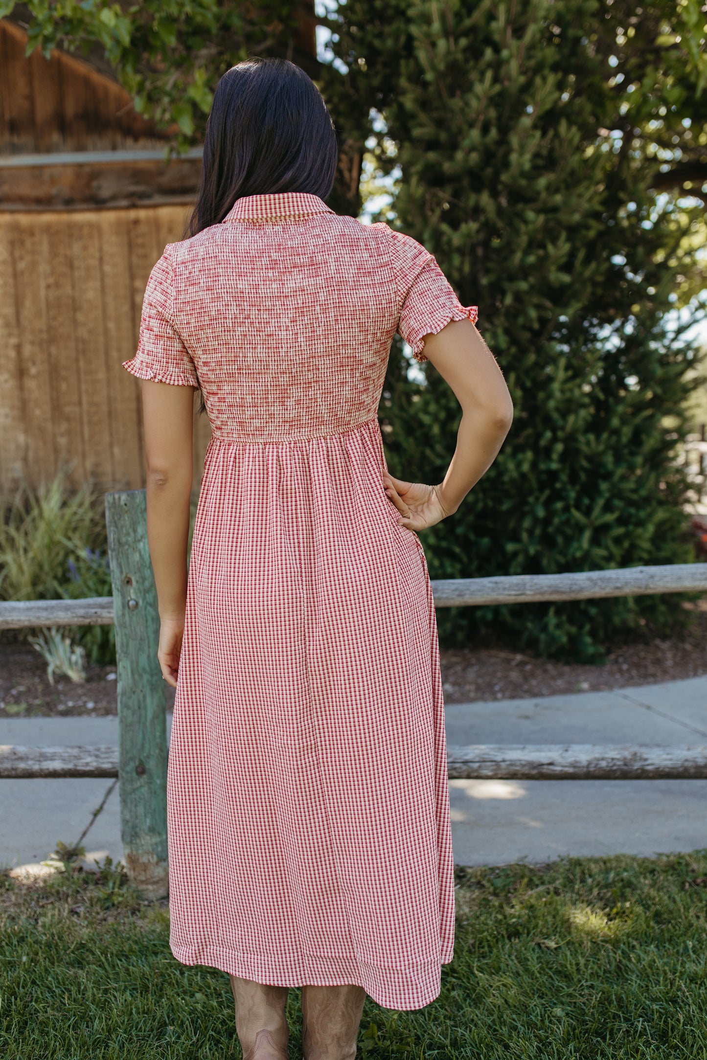 THE ODESSA SMOCKED RED GINGHAM DRESS