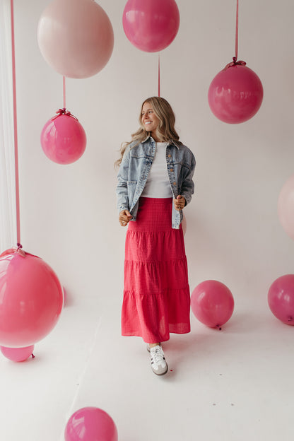 THE DELLA GINGHAM SKIRT IN RASPBERRY