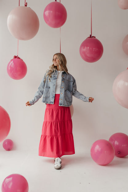 THE DELLA GINGHAM SKIRT IN RASPBERRY