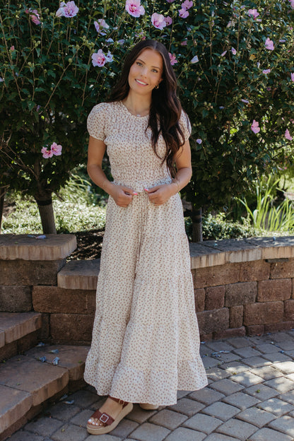 THE ZOE FLORAL SMOCKED TOP IN CREAM