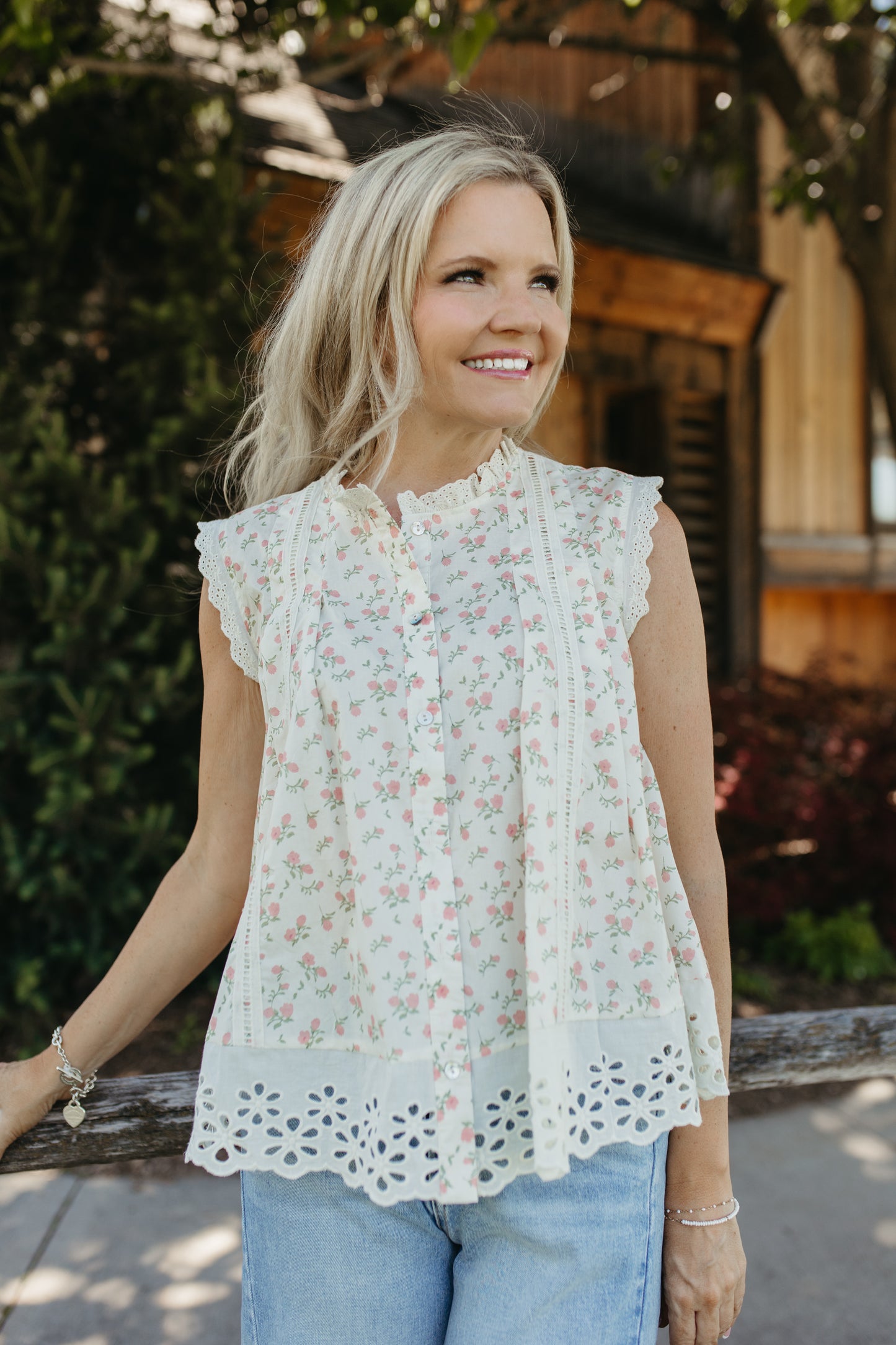 THE MONROE VICTORIAN RUFFLE NECK BLOUSE IN PINK/WHITE