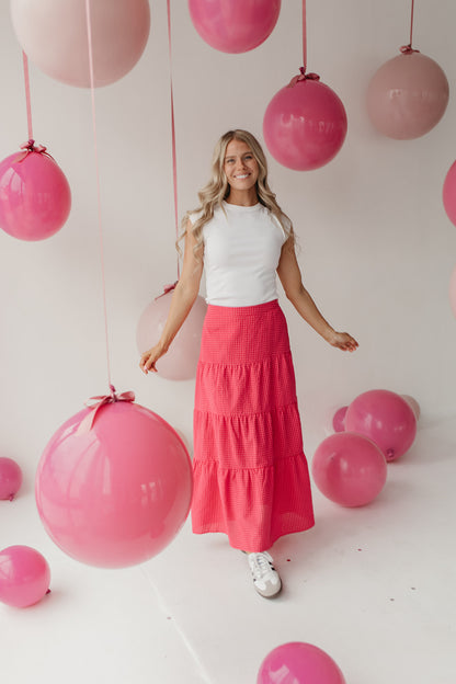 THE DELLA GINGHAM SKIRT IN RASPBERRY