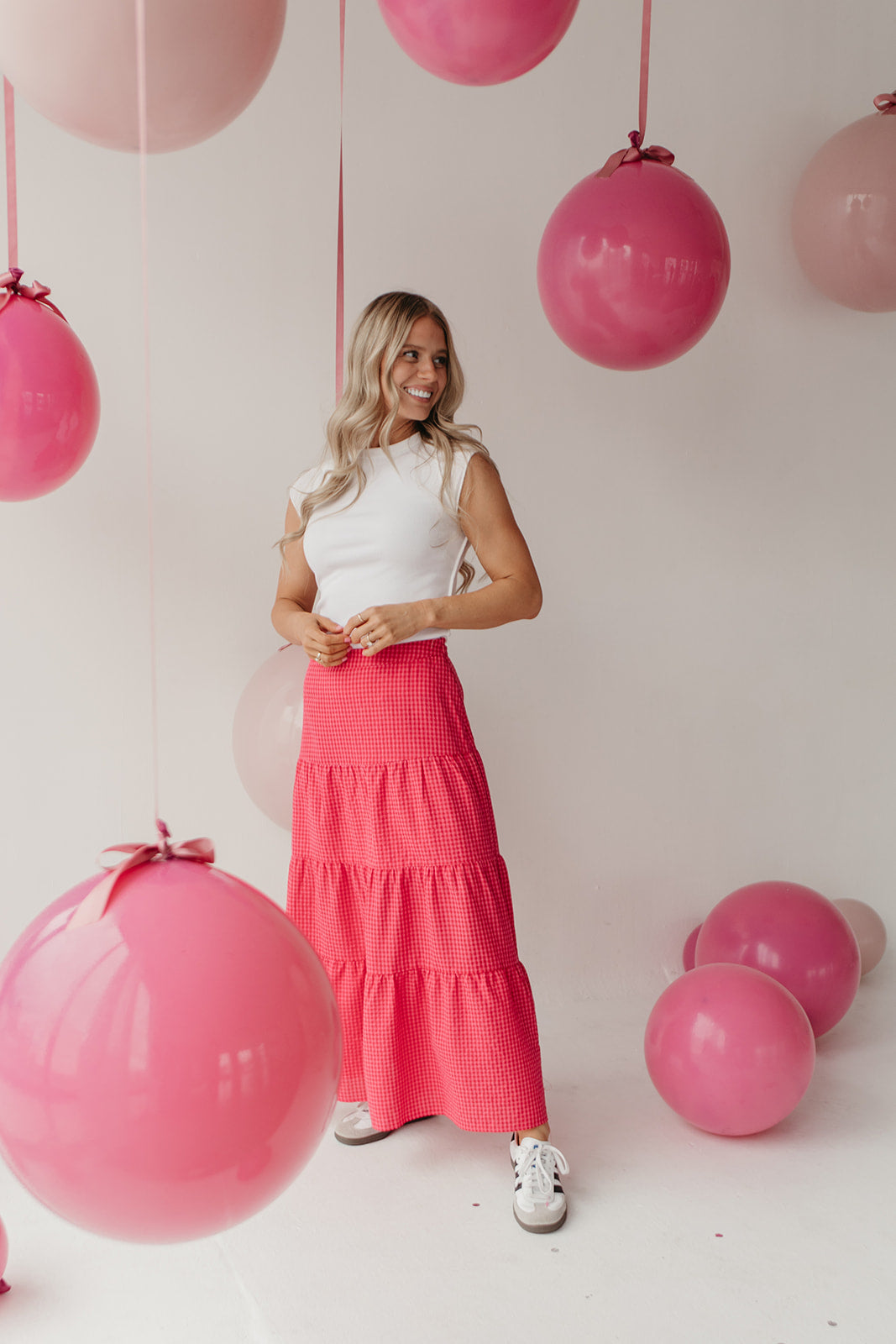 THE DELLA GINGHAM SKIRT IN RASPBERRY