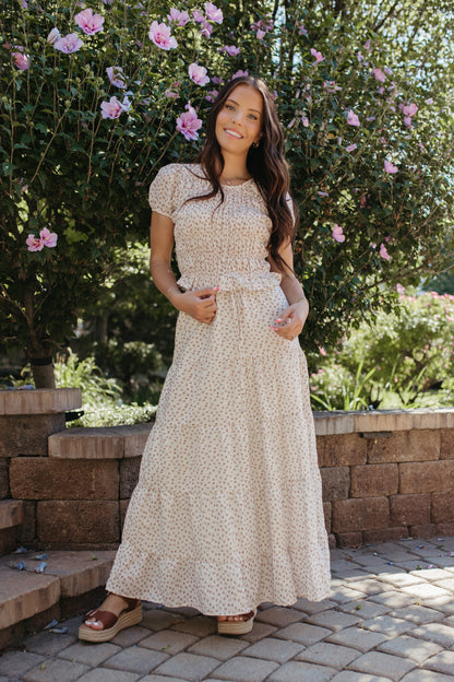 THE ZOE FLORAL SMOCKED TOP IN CREAM