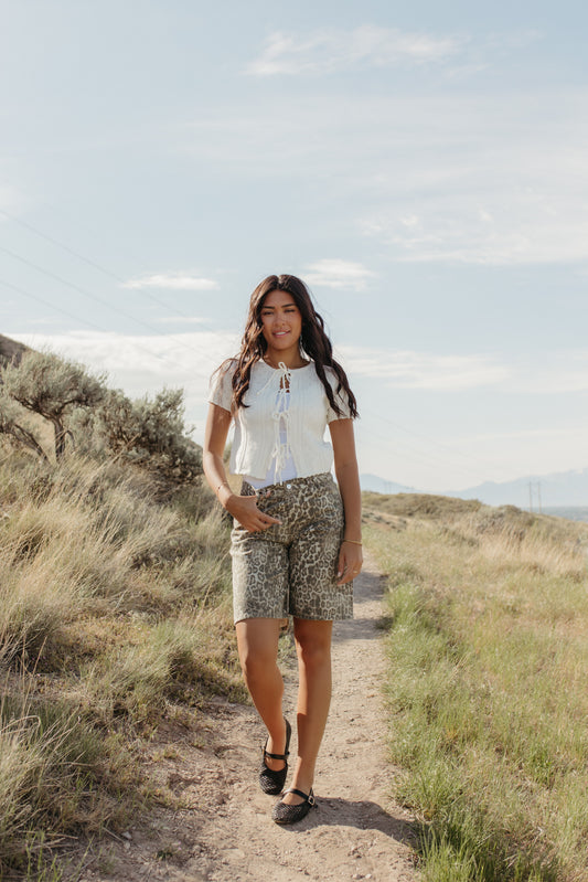 THE INDIE LEOPARD FADE COLOSSUS JORTS IN FADED