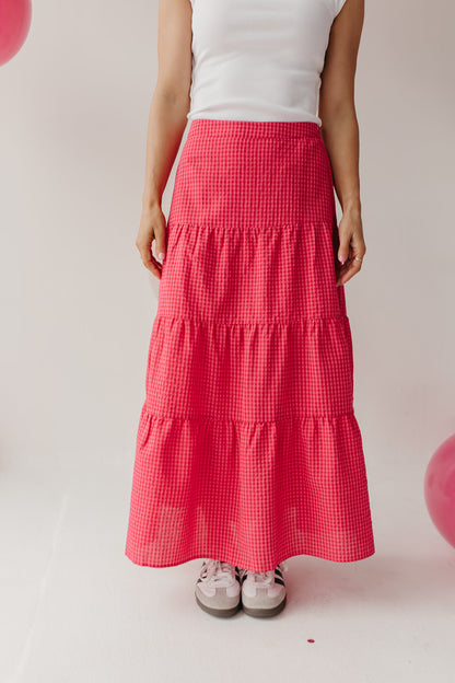THE DELLA GINGHAM SKIRT IN RASPBERRY