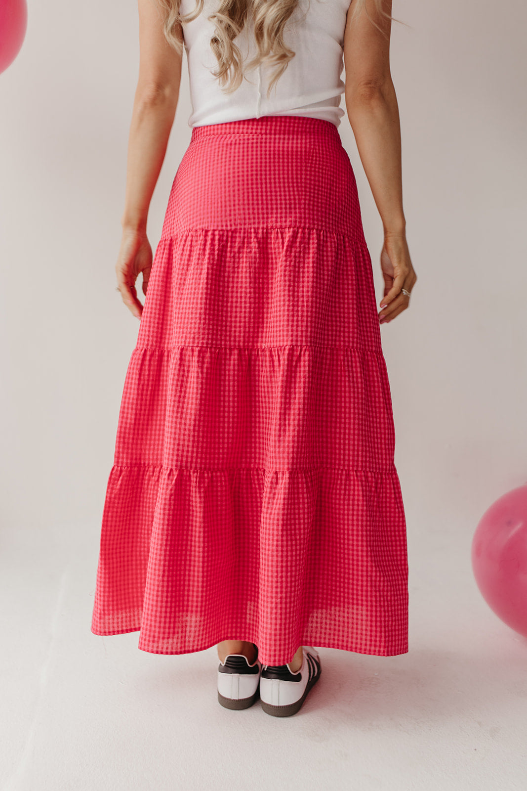 THE DELLA GINGHAM SKIRT IN RASPBERRY