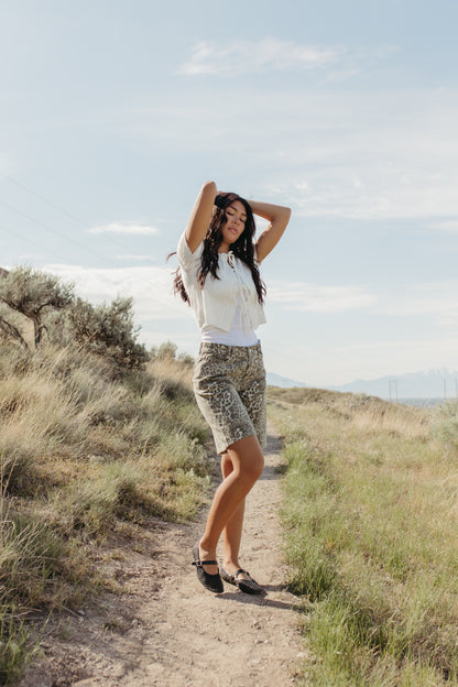 THE INDIE LEOPARD FADE COLOSSUS JORTS IN FADED