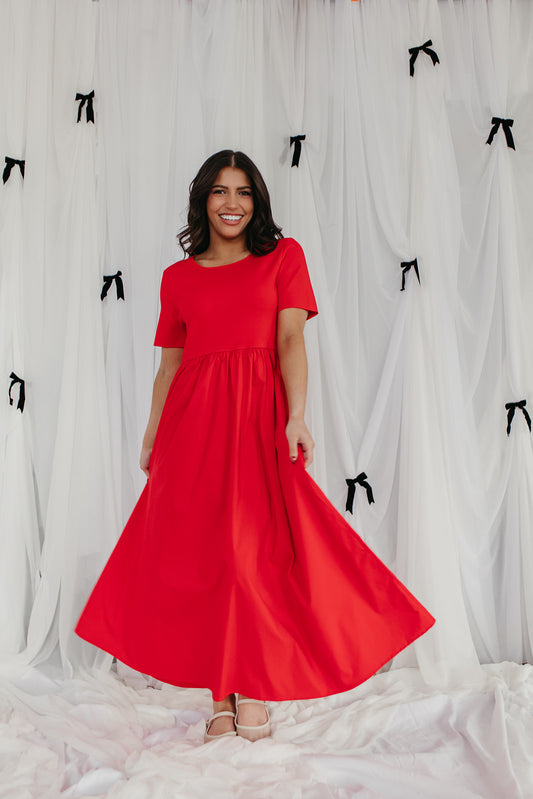 THE FAYE SOLID MAXI DRESS IN RED
