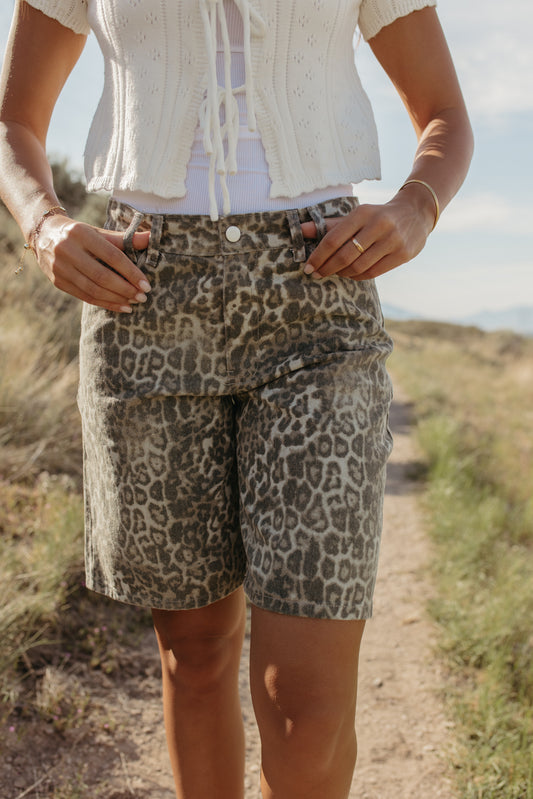 THE INDIE LEOPARD FADE COLOSSUS JORTS IN FADED