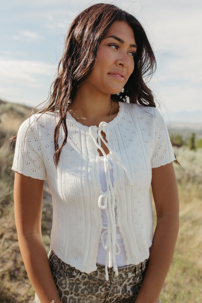 THE KAILEY TIE-FRONT KNIT TOP IN WHITE