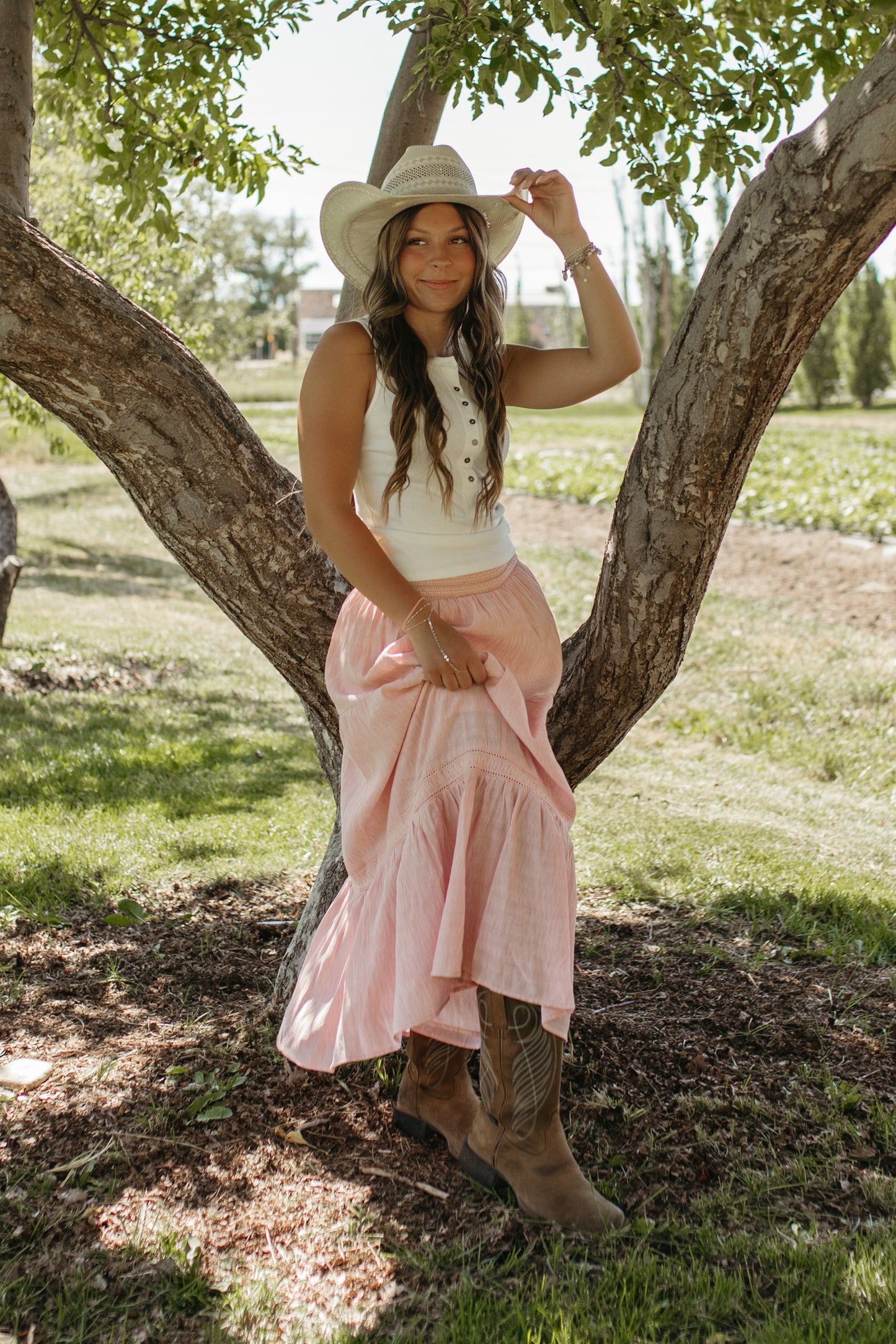 THE LEILA TIERED LACE TRIM SKIRT IN BLUSH
