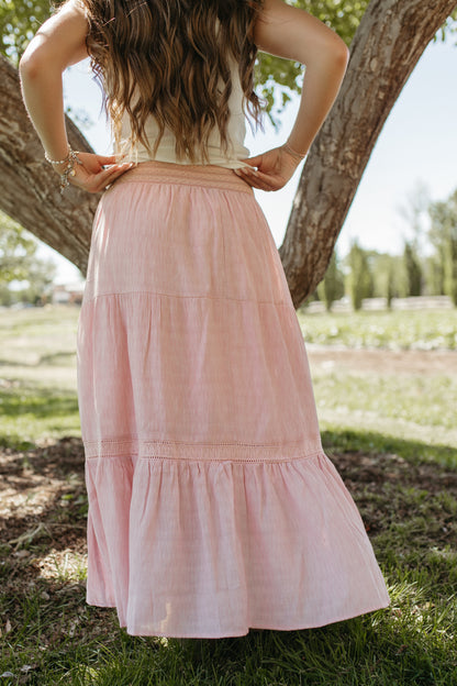 THE LEILA TIERED LACE TRIM SKIRT IN BLUSH