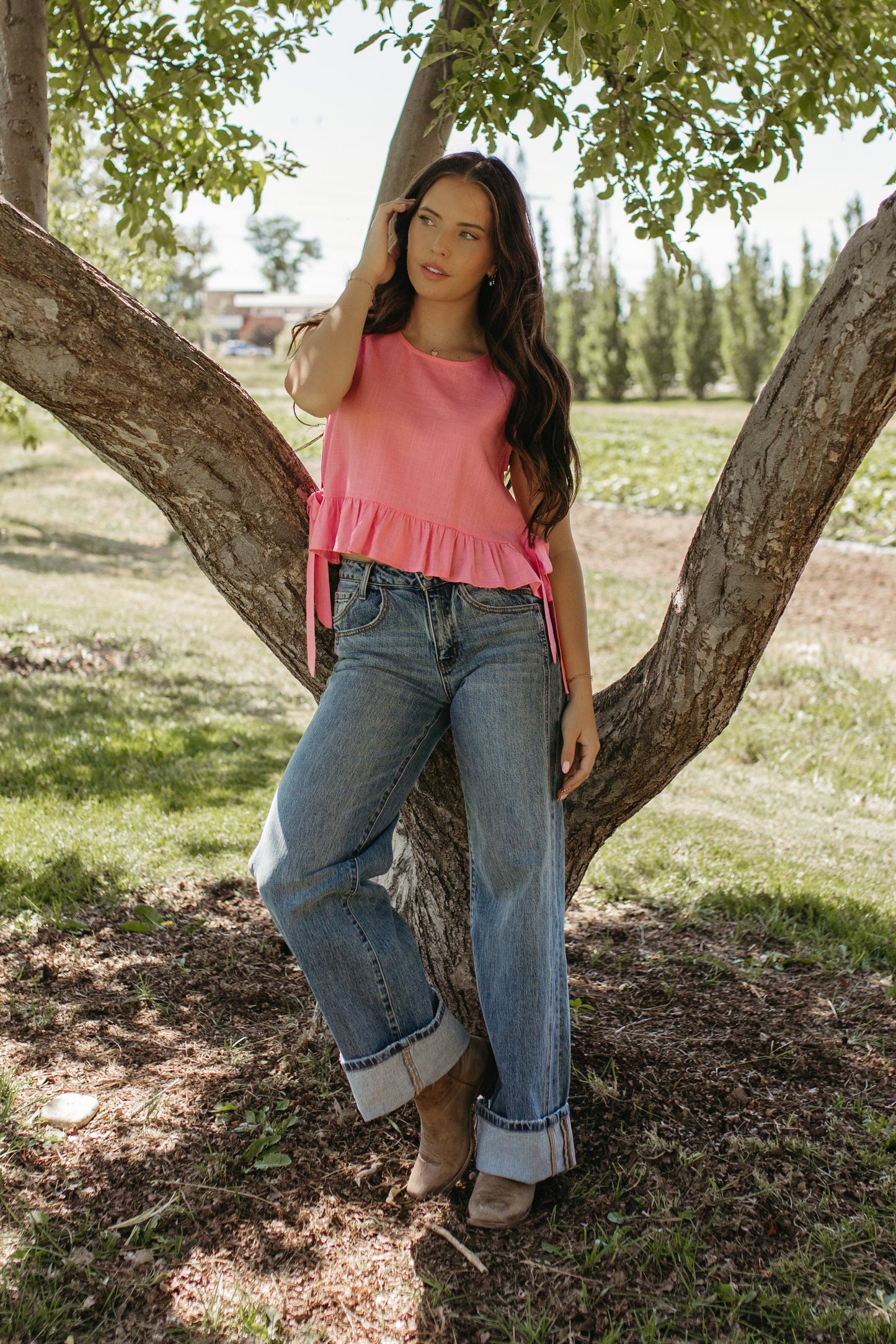 THE GALILEA RUFFLED TOP IN PINK