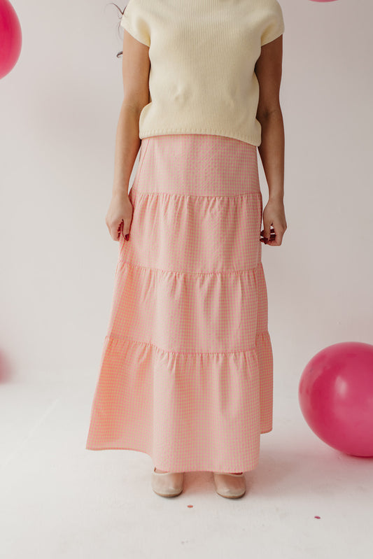 THE DELLA GINGHAM SKIRT IN PINK LEMONADE