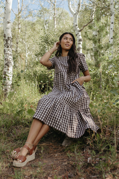 THE CLAIRE PLAID TIERED DRESS IN BROWN