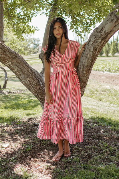 THE BETTY STRIPED DRESS IN RED Small