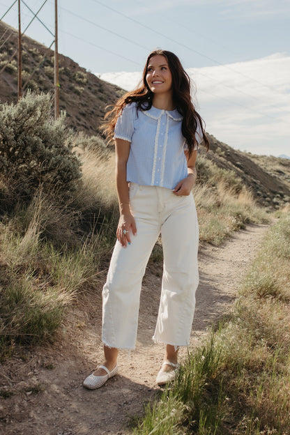 THE VENICE LACE TRIM TOP IN BLUE