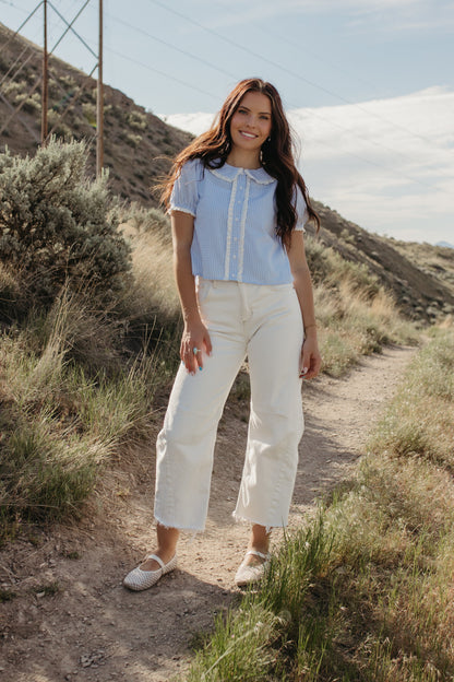 THE VENICE LACE TRIM TOP IN BLUE