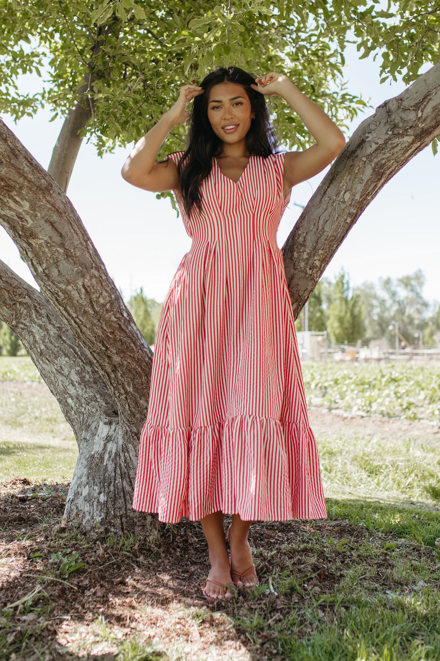 THE BETTY STRIPED DRESS IN RED