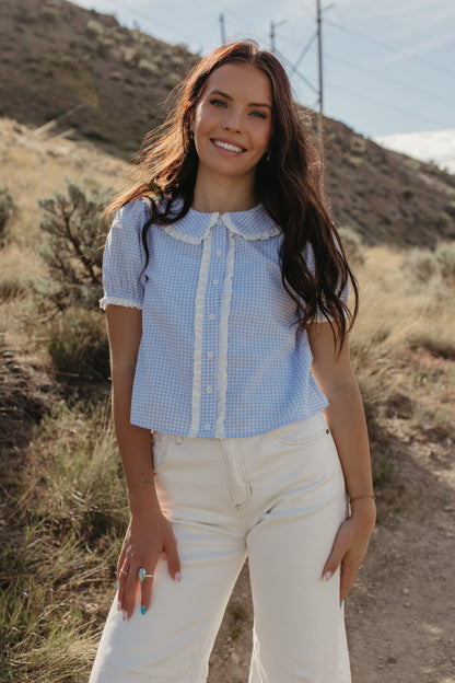 THE VENICE LACE TRIM TOP IN BLUE