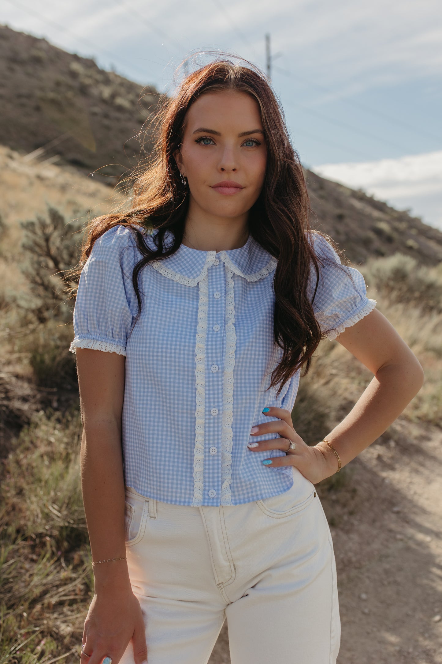 THE VENICE LACE TRIM TOP IN BLUE