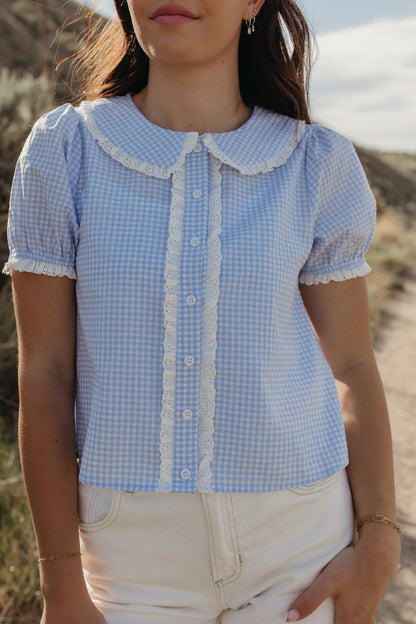 THE VENICE LACE TRIM TOP IN BLUE