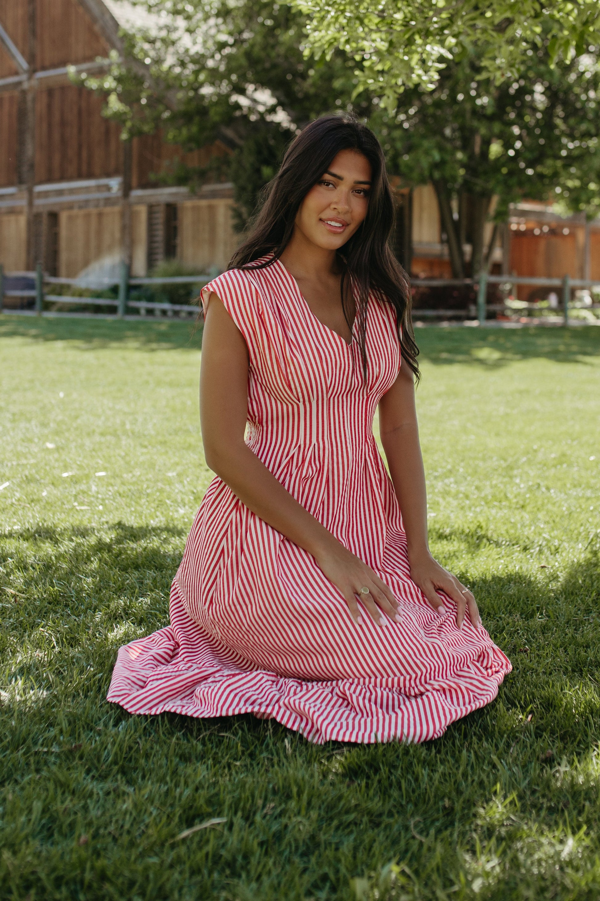 THE BETTY STRIPED DRESS IN RED Small