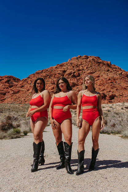 THE RED ROCK TWO PIECE IN RED AND WHITE TRIM BY SARAH TRIPP X PINK DESERT