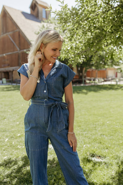 THE GEORGIA BELTED JUMPSUIT IN MEDIUM DENIM