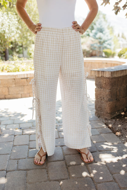 THE BRINLEY BOW PANTS IN TAN
