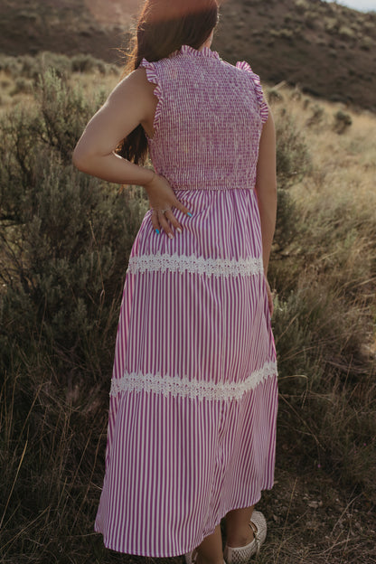 THE HARLOW STRIPED SMOCKED DRESS IN PURPLE