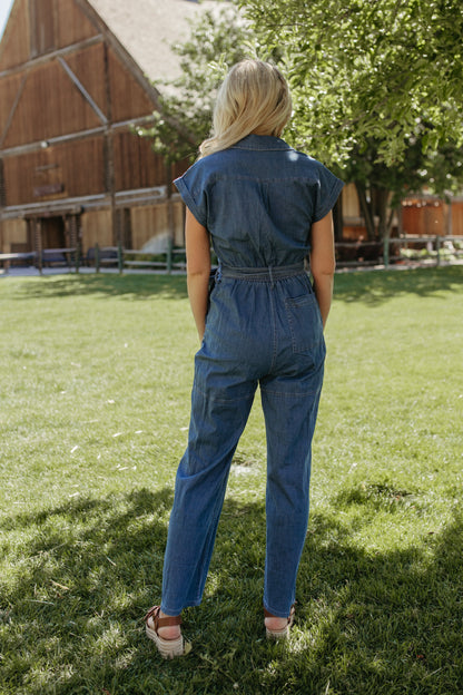 THE GEORGIA BELTED JUMPSUIT IN MEDIUM DENIM