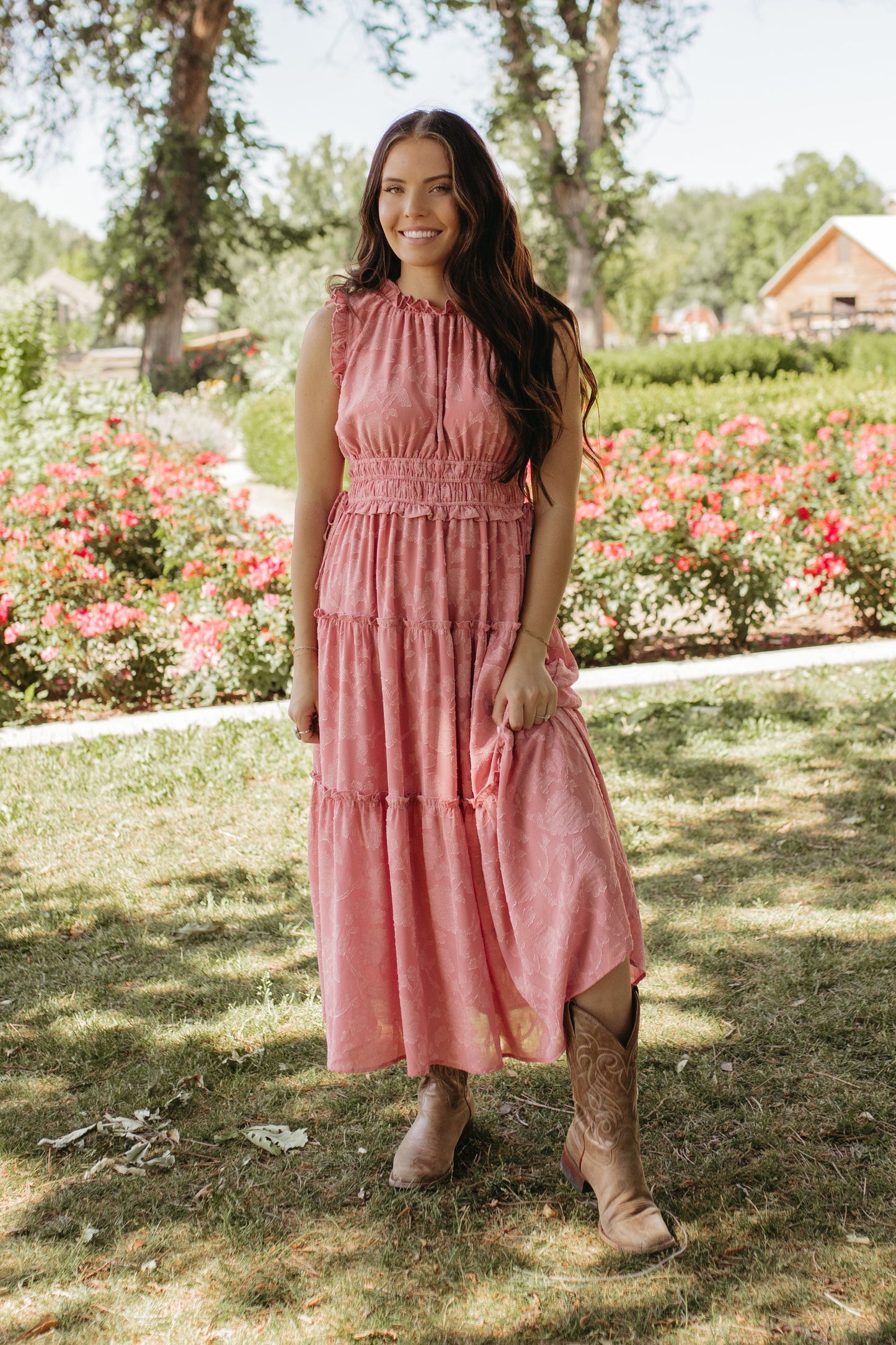 THE PHOENIX FLORAL TIERED SLEEVELESS DRESS