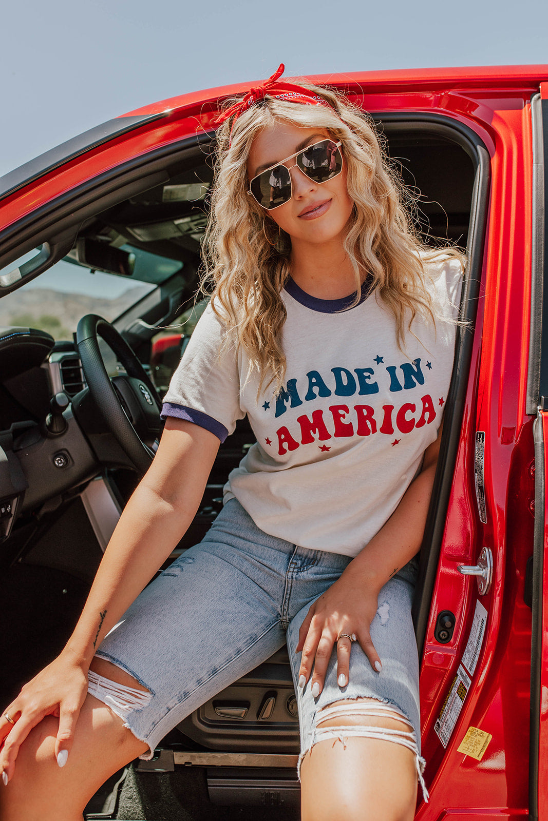 THE MADE IN AMERICA RINGER TEE IN WHITE BY PINK DESERT