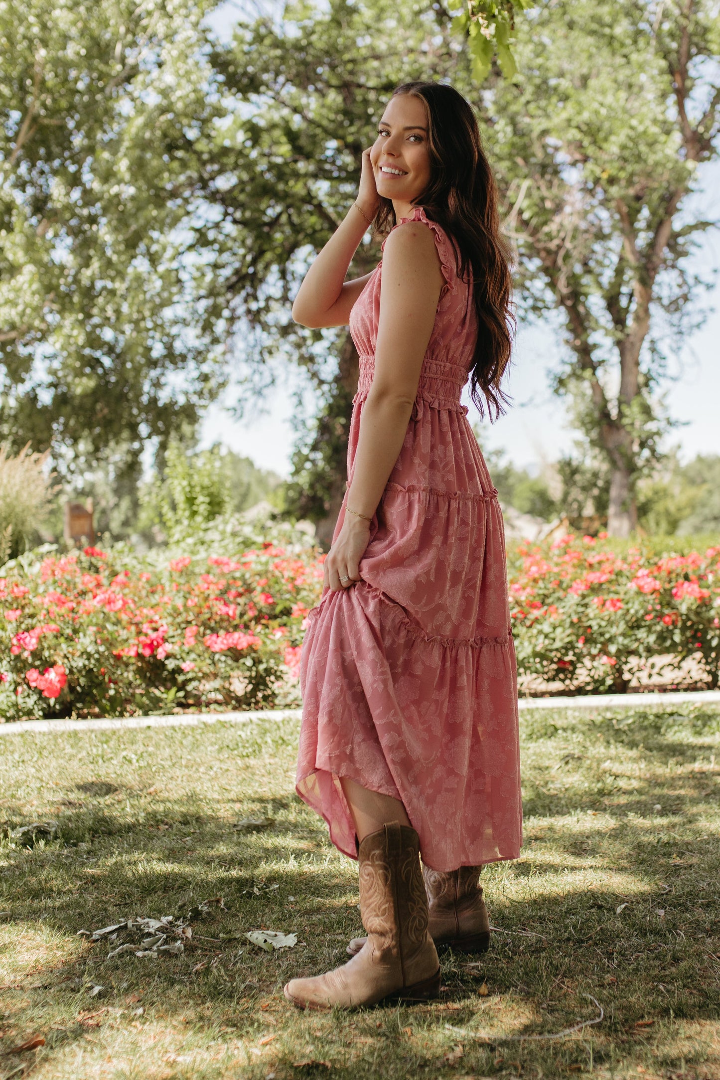 THE PHOENIX FLORAL TIERED SLEEVELESS DRESS