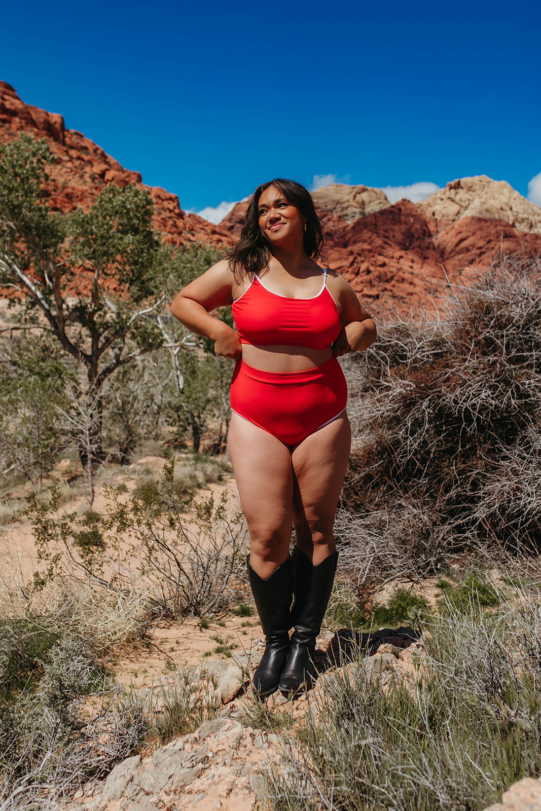 THE RED ROCK TWO PIECE IN RED AND WHITE TRIM BY SARAH TRIPP X PINK DESERT